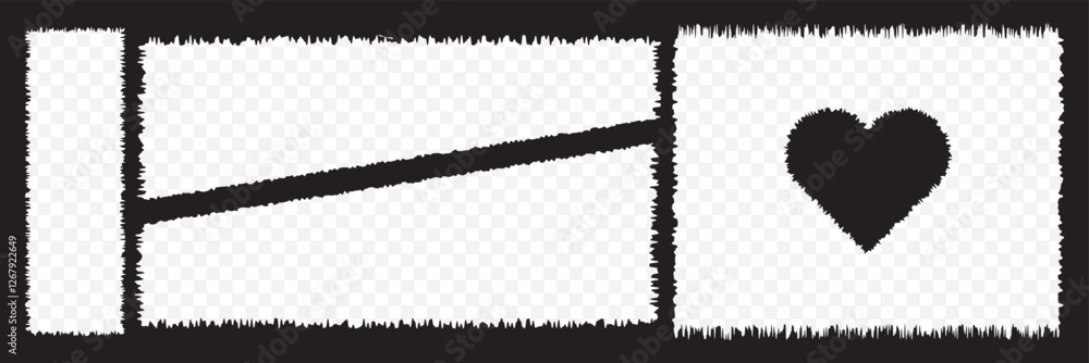 Poster set of vector border frames with rough edges . rectangular frame template collection . distress text