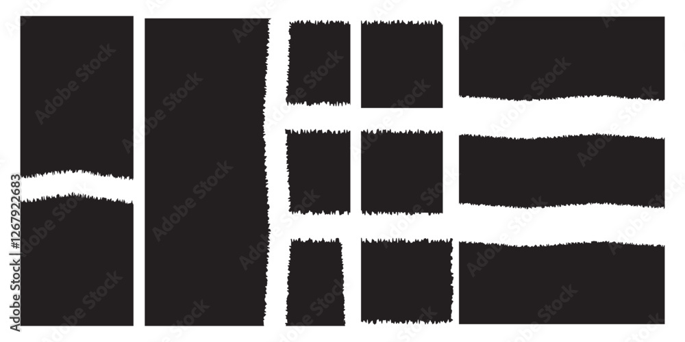 Poster set of vector border frames with rough edges . rectangular frame template collection . distress text