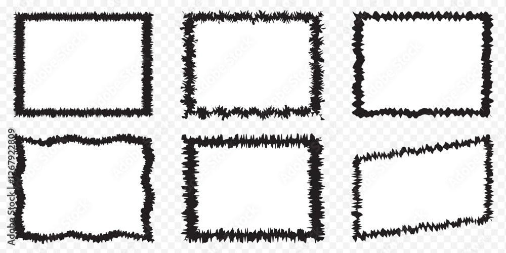 Poster set of vector border frames with rough edges . rectangular frame template collection . distress text