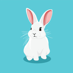 vector illustration of a cute white rabbit on a light blue background. good for easter theme design