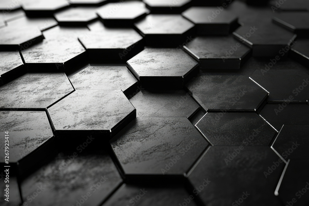 Poster Abstract background with dark textured hexagonal pattern, creating a modern and geometric design.