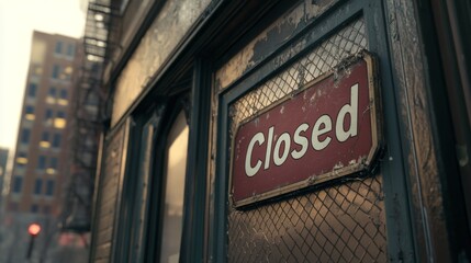 Obraz premium Weathered shopfront with closed sign in urban environment
