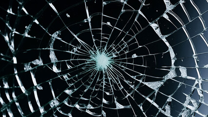 Fototapeta premium Broken glass with a black background, texture, overlay, broken glass, cracked glass