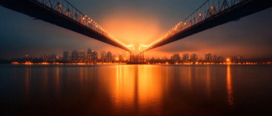 Fototapeta premium City skyline illuminated under a bridge at night