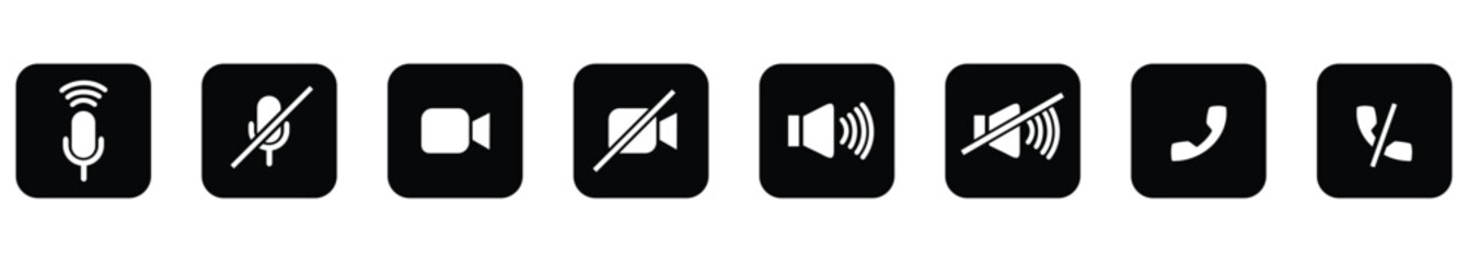 Set of Video call icon. Video conference. Video call chat screen vector buttons template for on-line video chat app, internet talk. User interface symbols for web conference or business webinar