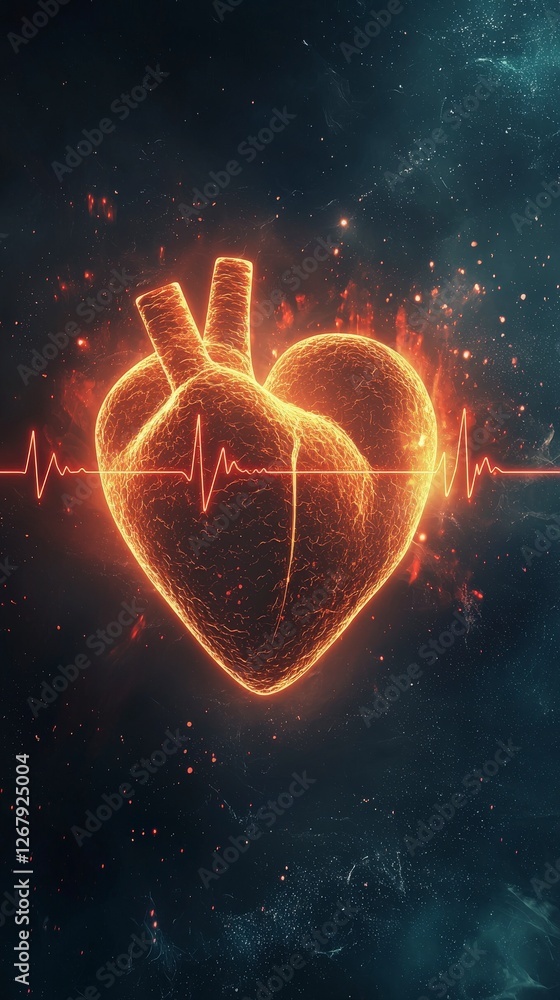 Aufkleber an abstract visualization of a heart with a pulsing energy line, representing the interplay of emoti