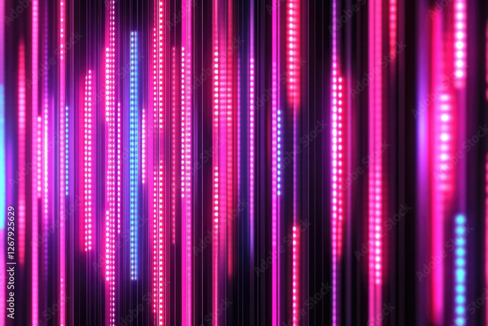 Poster abstract background with vibrant pink and blue vertical led light streaks, creating a dynamic and en