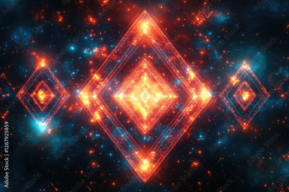 Aufkleber glowing diamond shapes in a vibrant cosmic backdrop, creating a mesmerizing and symmetrical abstract