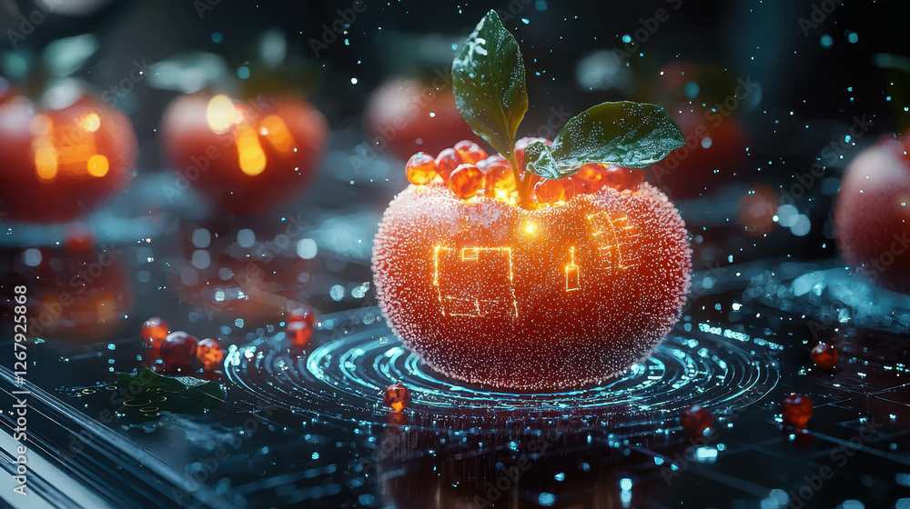 Poster futuristic meal created through personalized dna analysis displayed in a holographic interface featu