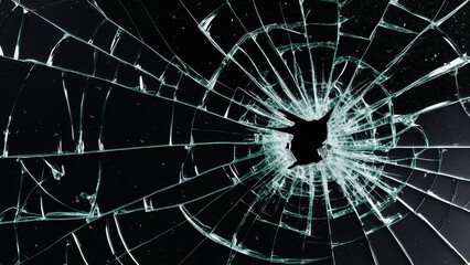 Fototapeta premium Broken glass with a black background, texture, overlay, broken glass, cracked glass