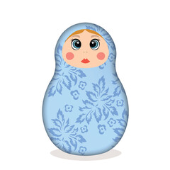 Russian Matryoshka. Traditional Russian folklore dolls with big eyes and lips. Babushka doll with hohloma, traditional painted floral pattern. Hand drawn vector illustration.