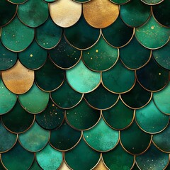 Seamless Pattern - Elegant Green and Gold Scale Pattern