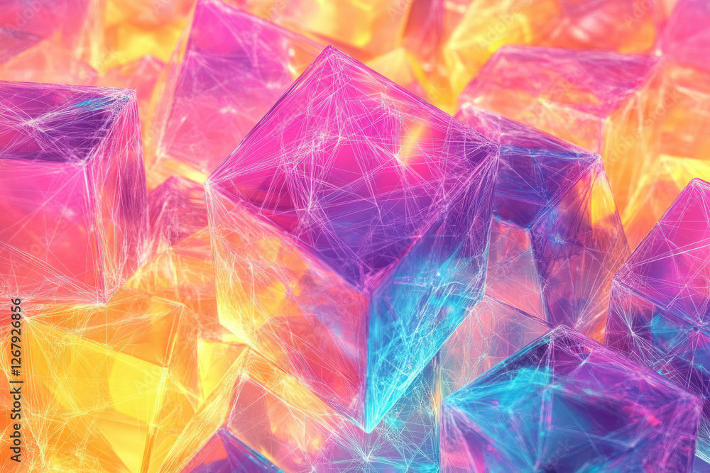 Aufkleber Vibrant, translucent cubes interlock, creating a mesmerizing display of color and light.