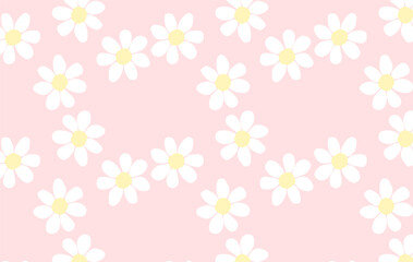 Seamless pattern with daisies. White daisies on a soft pink background. Cute hand drawn background. Vector floral print for printing on fabric, surfaces and paper. Girly spring and summer print.