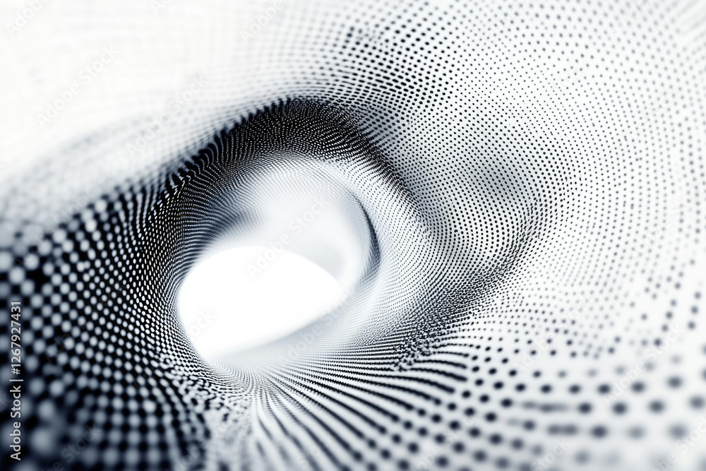 Poster Abstract grayscale tunnel formed by swirling dots, creating a sense of depth and movement.