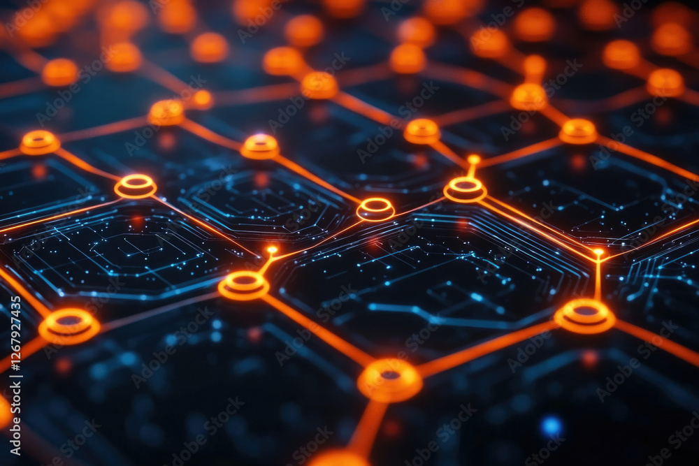 Aufkleber Abstract digital network illustration showing interconnected nodes and circuits, representing data flow and connectivity.