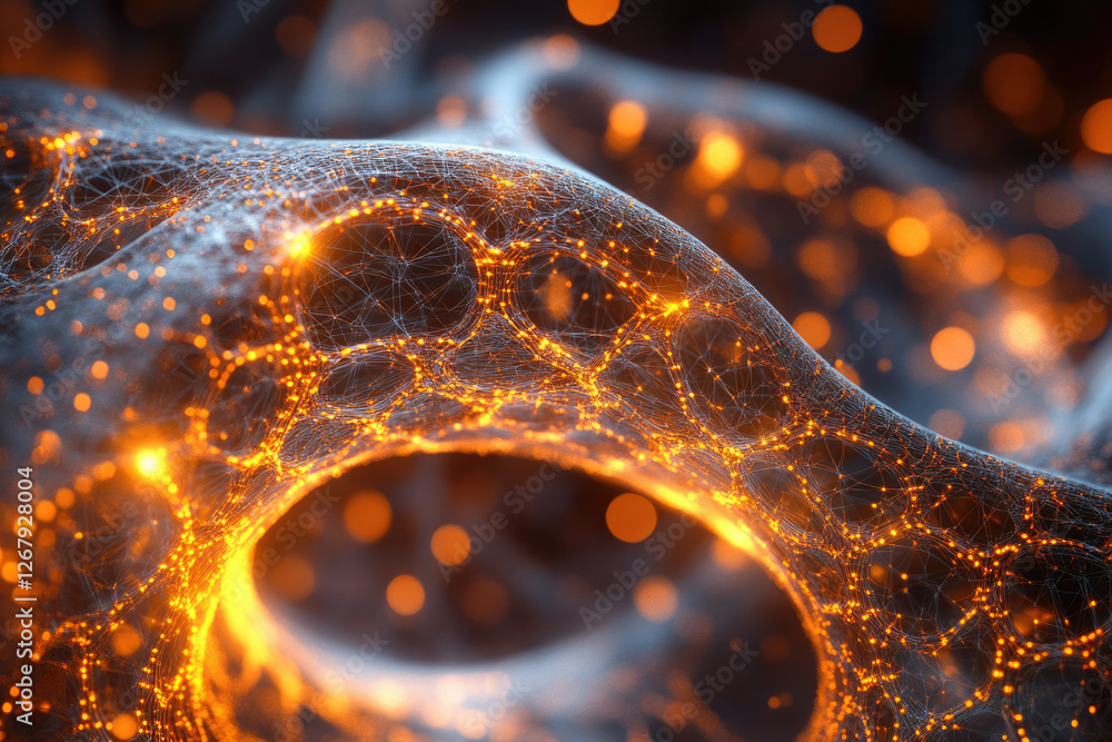 Leinwandbilder intricate network of glowing nodes and connections, resembling a neural network or cosmic web.