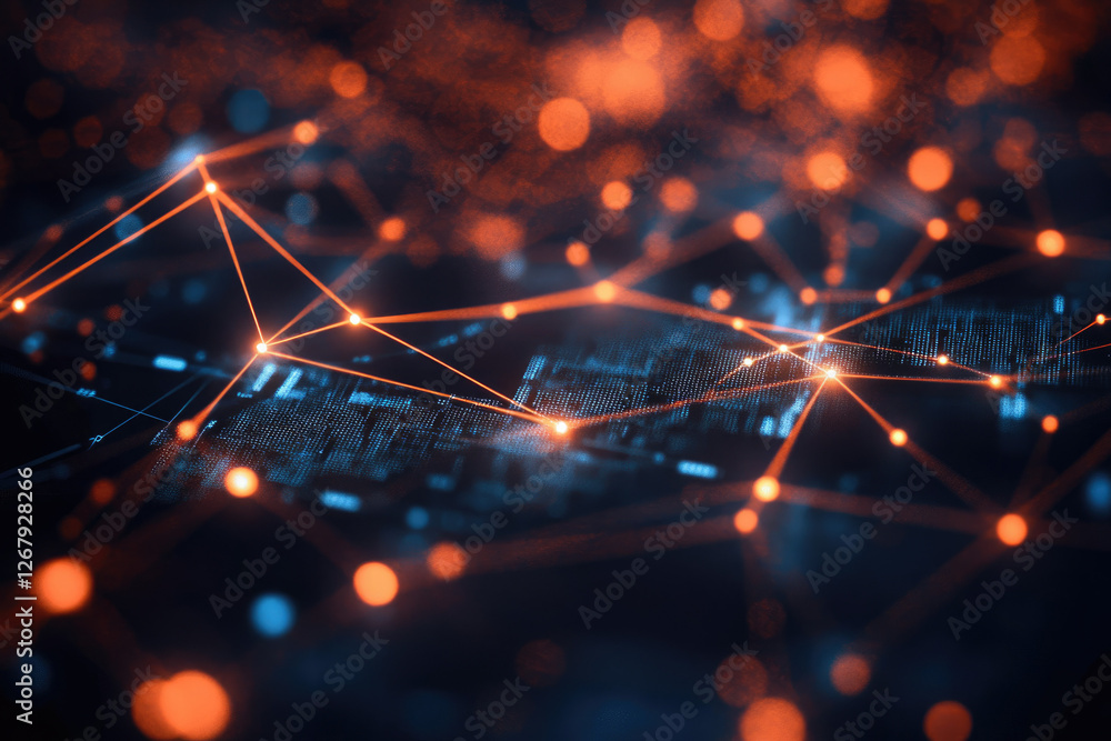 Aufkleber Abstract digital network connection, glowing nodes and lines forming a complex web of data flow.