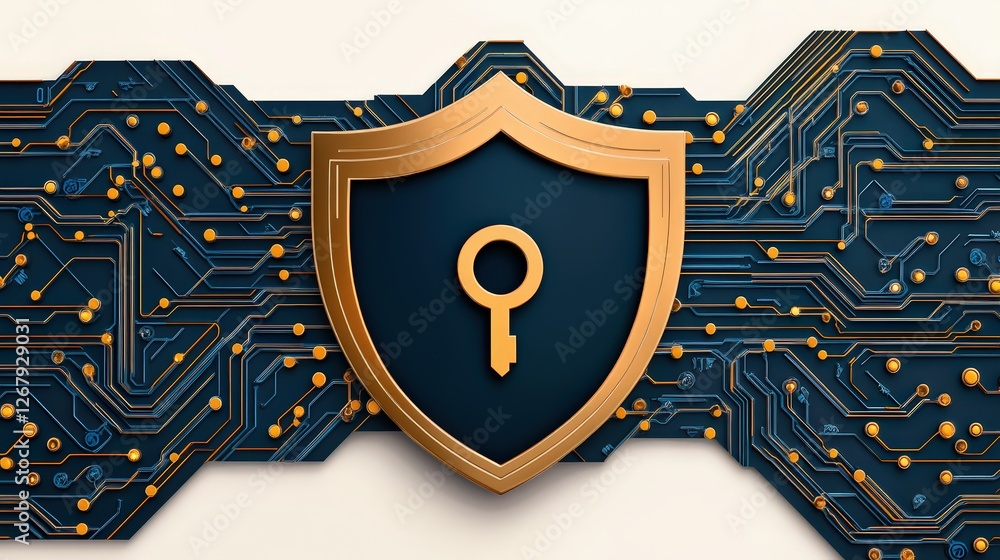 Poster secure green shield with lock symbol and digital background
