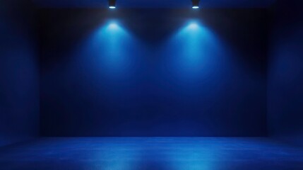 Empty blue room with spotlights, ideal for product presentation