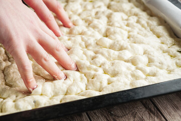 Making Homemade Focaccia Bread Traditional Italian Recipe