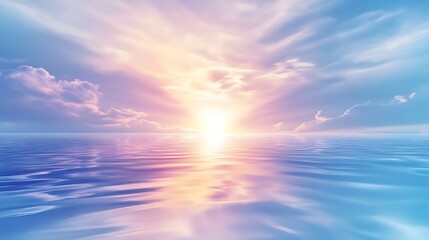 Fototapeta premium Serene Sunset Over Calm Ocean Waters Reflecting Sky Colors
