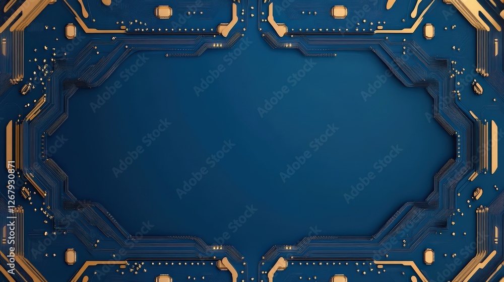 Poster elegant blue and gold circuit board design with intricate patterns
