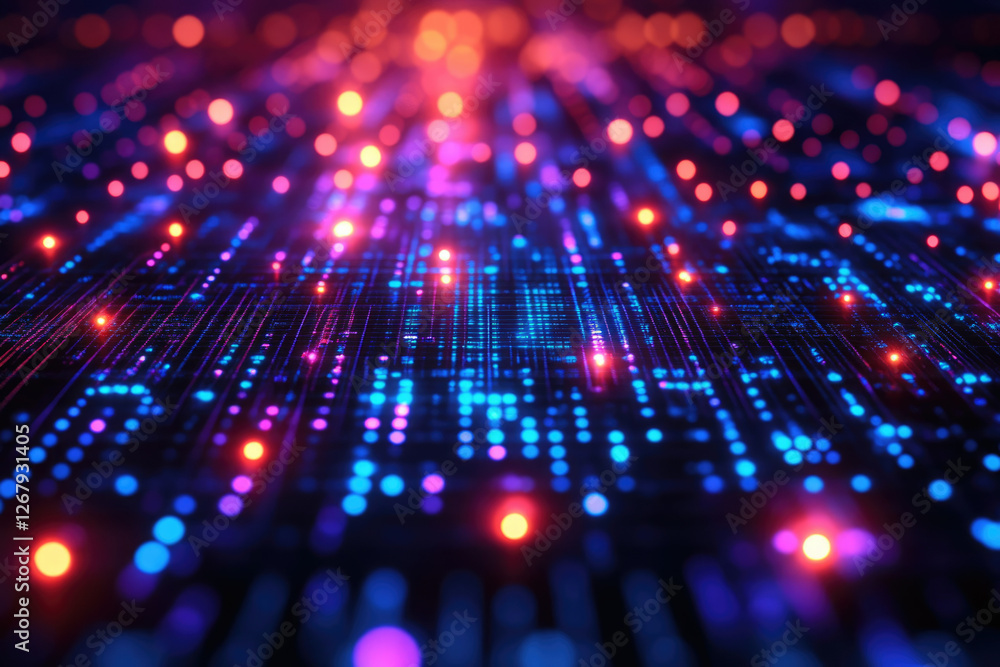 Poster Abstract digital background with glowing lines and nodes, representing data flow and network connections.