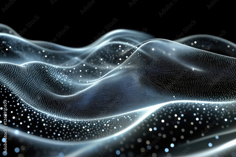 Aufkleber Abstract digital wave of glowing particles, a mesmerizing visualization of data flow and connectivity.