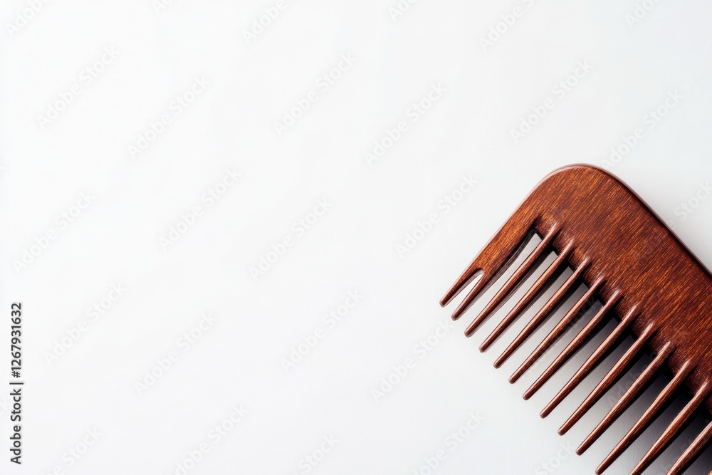Poster close up view of a wooden comb resting on a clean surface with hair strands highlighting daily groom
