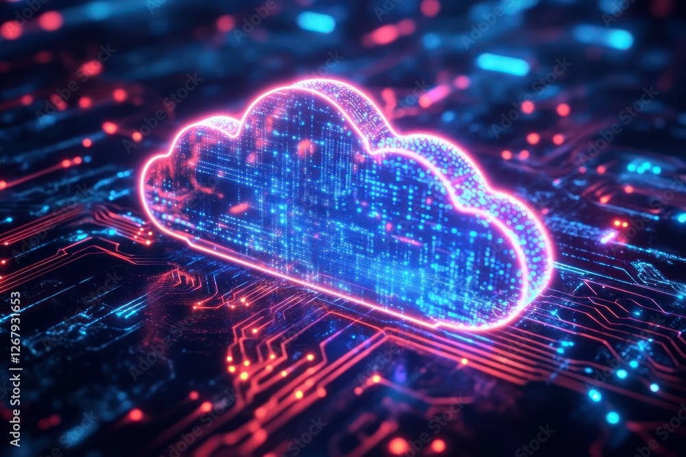 Aufkleber futuristic digital cloud concept with neon lights and circuit patterns on technology background