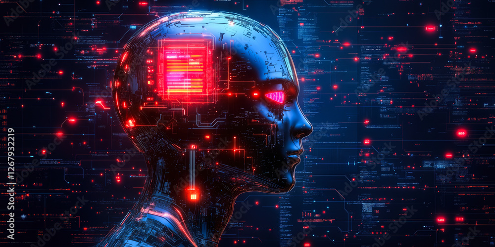 Poster futuristic ai technology concept with no-code platforms revolutionizing business solutions and democ