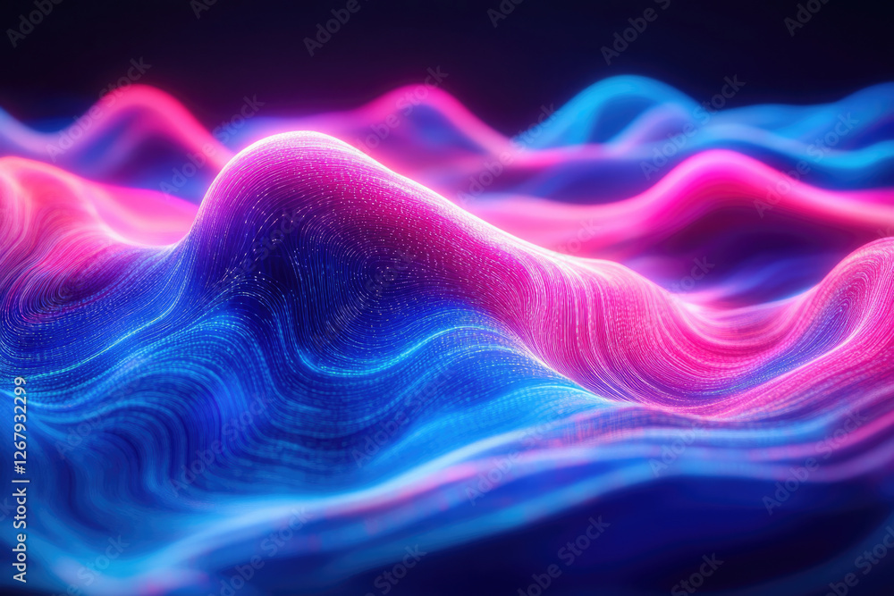 Aufkleber abstract digital landscape with vibrant pink and blue flowing waves, creating a mesmerizing visual e