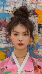 Fototapeta premium A Korean woman with a delicate almost doll-like fa_007