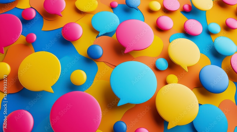 Poster this image displays playful layers of colorful circular shapes and bubbly forms, inviting viewers in