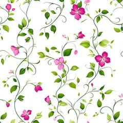 Seamless Pattern - Elegant floral pattern with pink flowers and green vines.