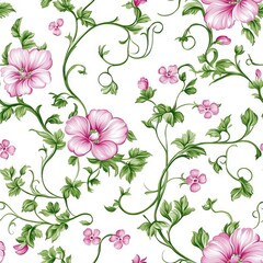 Seamless Pattern - Elegant pink floral pattern on white background