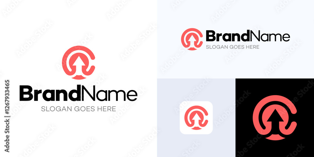 Aufkleber initial letter c up arrow logo design vector, simple modern initial sign c combination icon up arrow