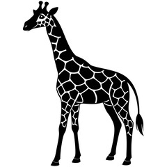 Obraz premium giraffe black silhouette vector, Simple silhouette Design vector icon with white background. Wild animal vector 