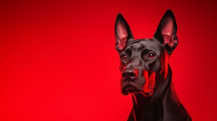 Obraz premium Majestic great dane against vibrant red background showcasing elegance and strength
