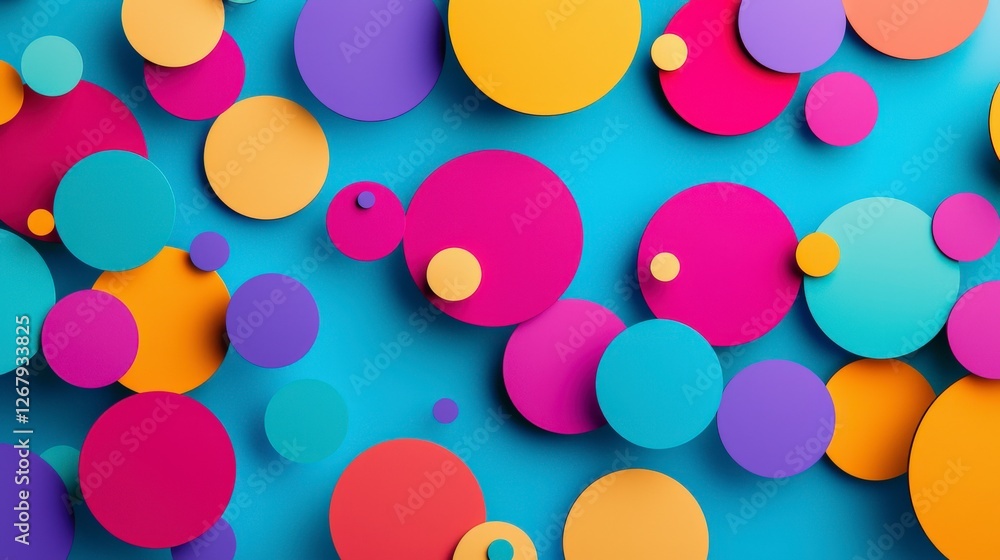 Poster this image features colorful circular shapes in various sizes, creating a playful and dynamic patter