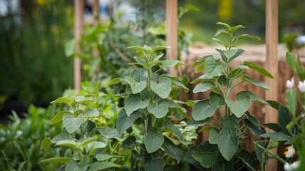 Fenugreek leaves in a herb garden.