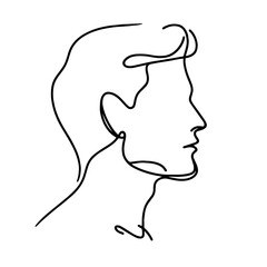 Minimalist Line Drawing of Male Face Profile – Simple Contour Creating Head, Ear, Nose, and Chin, Symbolizing Strength, Masculinity, and Clarity in Abstract Representation

