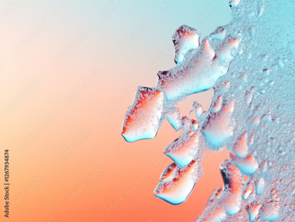 Poster close-up of frost on a window with colorful light.