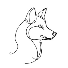 One-Line Contour Drawing of a Fox Head with Raised Ears and Slightly Open Mouth, Minimalist and Elegant Style