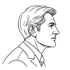 Black and White Drawing of a Businessman in Profile with Slicked-Back Hair and Suit, Showing Seriousness and Focus