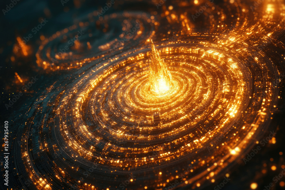 Poster Glowing concentric circles radiate outwards from a central point, creating a mesmerizing cosmic or technological effect.