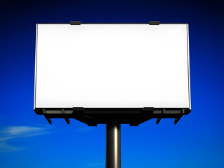 Obraz premium Blank billboard against a bright blue sky, ready for advertisements or announcements. Clean, simple design. Great for outdoor advertising concepts.