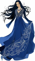 A mysterious woman with long black hair styled in _009