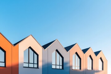 Modern Architecture with Gabled Roofs Against Blue Sky